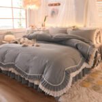 Light Luxury Nude Sleeping Princess Style Four-piece Lotus Leaf Lace Double Bed Sheet Duvet Cover With Bed Skirt Girl Solid Color Bed - Image 3