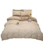 Pure Color Washed Cotton Four-piece Set Of Plaid Striped Sheets Quilt Cover Bedding - Image 3