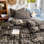 Simple Plaid Washed Cotton Cream Color Mixed Bed Sheet Fitted Sheet Quilt Cover - Image 6