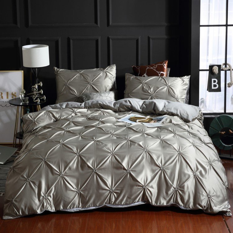6215908870541.jpg European style washed silk three-piece solid color bed sheet duvet cover - Image 1