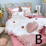 Strawberry Embroidery Cotton Four-Piece Cotton Bedding Silk Duvet Cover - Image 3