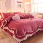 Light Luxury Nude Sleeping Princess Style Four-piece Lotus Leaf Lace Double Bed Sheet Duvet Cover With Bed Skirt Girl Solid Color Bed - Image 2