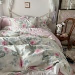 Princess Style Ruffled Pure Cotton French Floral Minimalist Bed Sheet Duvet Cover Bedding - Image 10