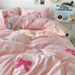 Super Soft Washed Cotton Towel Embroidery Girl's Heart Bow Quilt Cover - Image 3