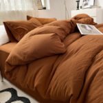 Four-piece Bed Set Solid Color Sanding Washed Cotton Duvet Cover - Image 3