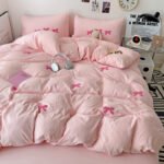 Super Soft Washed Cotton Towel Embroidery Girl's Heart Bow Quilt Cover - Image 2