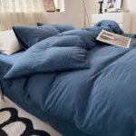 Four-piece Bed Set Solid Color Sanding Washed Cotton Duvet Cover - Image 7