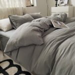 Four-piece Bed Set Solid Color Sanding Washed Cotton Duvet Cover - Image 2