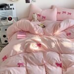 Super Soft Washed Cotton Towel Embroidery Girl's Heart Bow Quilt Cover - Image 5