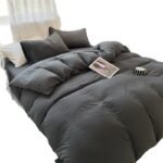Four-piece Bed Set Solid Color Sanding Washed Cotton Duvet Cover - Image 4