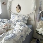 Princess Style Ruffled Pure Cotton French Floral Minimalist Bed Sheet Duvet Cover Bedding