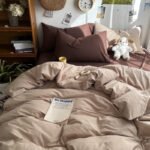 Simple Plaid Washed Cotton Cream Color Mixed Bed Sheet Fitted Sheet Quilt Cover