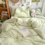 Simple Plaid Washed Cotton Cream Color Mixed Bed Sheet Fitted Sheet Quilt Cover - Image 2