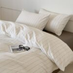 Washed Cotton Striped Quilt Cover Bed Sheet Bedding - Image 9
