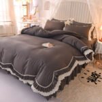 Light Luxury Nude Sleeping Princess Style Four-piece Lotus Leaf Lace Double Bed Sheet Duvet Cover With Bed Skirt Girl Solid Color Bed - Image 6