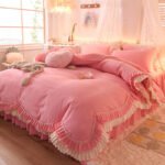 Light Luxury Nude Sleeping Princess Style Four-piece Lotus Leaf Lace Double Bed Sheet Duvet Cover With Bed Skirt Girl Solid Color Bed - Image 9
