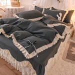 Light Luxury Nude Sleeping Princess Style Four-piece Lotus Leaf Lace Double Bed Sheet Duvet Cover With Bed Skirt Girl Solid Color Bed - Image 8