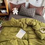 Simple Plaid Washed Cotton Cream Color Mixed Bed Sheet Fitted Sheet Quilt Cover - Image 7